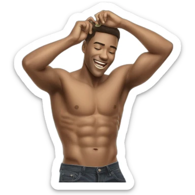 Shirtless guy dancing under raining money  sticker