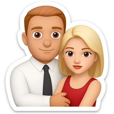 Replace the child in the man's arms with the blonde girl from the other emoji, keeping the same style and transparent background. The style is consistent with the original emoji style shown in the references. sticker