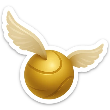 Create a golden snitch exactly like the reference image in shape, color, and style. Use the Color Filled style with no outlines, only sharp shadows and highlights. The background should be transparent. Convey a magical atmosphere in the design. sticker