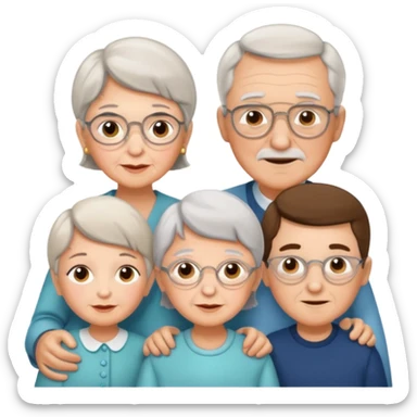 All white grandma and grandpa with 2 girls and 2 boys sticker