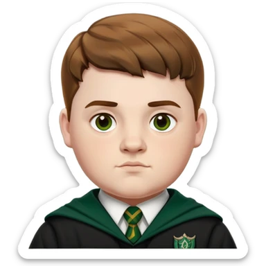 jamie waylett is vincent crabbe in harry potter, wear hogwarts slytherin uniform, very short brown hair sticker