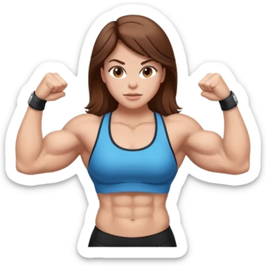 Strong muscle girl brown hair flexing white sticker
