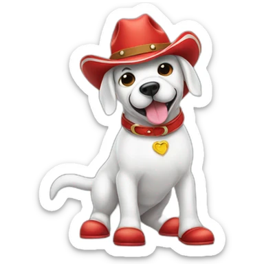 dog dressed as a ghost wearing red cowboy boots sticker