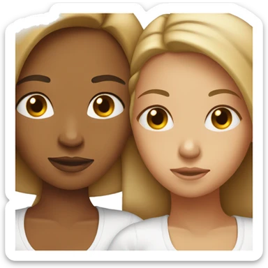 Two girls one  tan one white laying in bed together  sticker