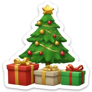 Holiday presents under tree sticker