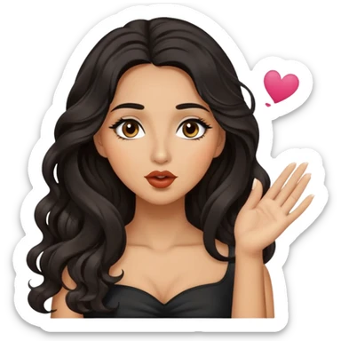 woman with olive skin, brown eyes and long lashes, and long black wavy hair blowing kiss sticker