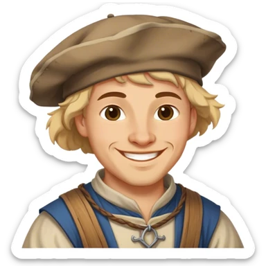 smilling medieval French peasant sticker