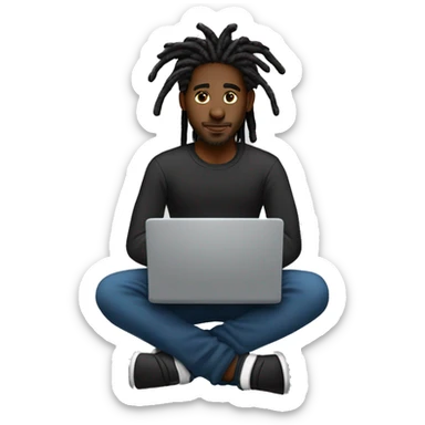 Black-guy-with-dreads-wearing-black-trackstuit-sitting-down-on-chair facing-foward-focused-on-laptop-computer- sticker