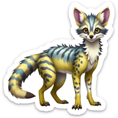 Feral Rare Fantasy dark colorful pastel vibrant Vernid-Sergal-Genet-Trico-species by LiLaiRa, random markings, tufted tail, tufted ears, full body sticker