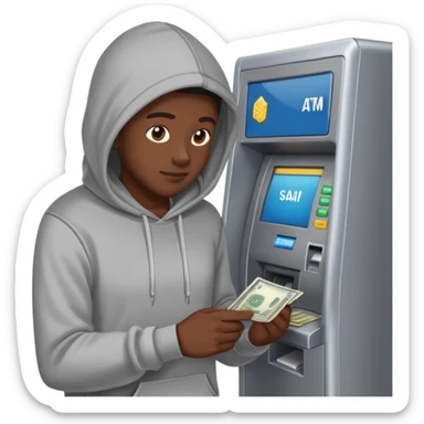 scammer withdrawing money from ATM sticker
