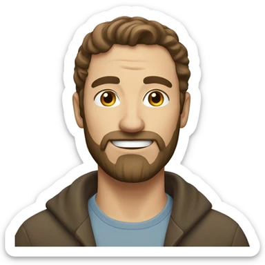An Caucasian man, with brown hair, beard but no moustache sticker