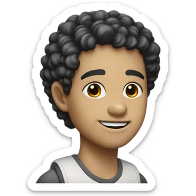Young cobbler, white skin, black curly short hair, black eyes sticker