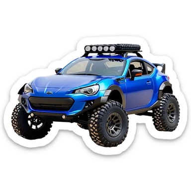 Rally race car Widened roof Long wheelbase widened pearly midnight satin dark blue  2025 Subaru brz off-road racer chrome nerf bars,side steps mounted under-door-sill climbing rock sliders, and matte silver wheels  sticker