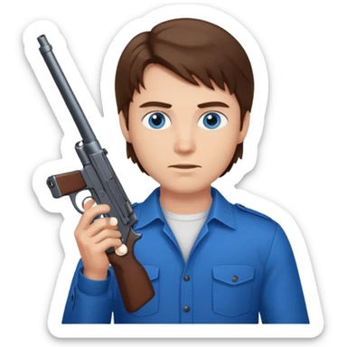 guy w medium long brown hair and blue eyes shooting himself sticker