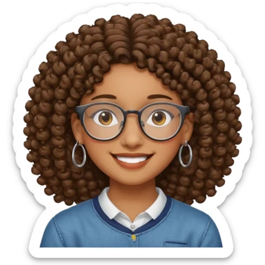 faça um adolescente pardo de cabelo cacheado, que usa óculos e brincos  sticker