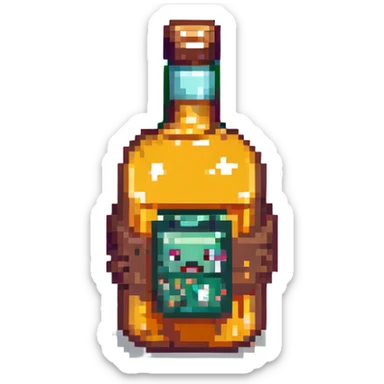 A character with a whiskey bottle sticker