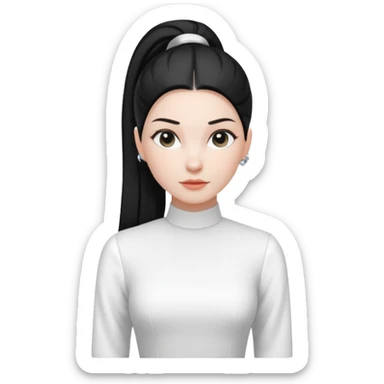 black sleek ponytail hairstyle, no head, white dress and white sleeves, focus on fashion and hair, clean stylish sticker