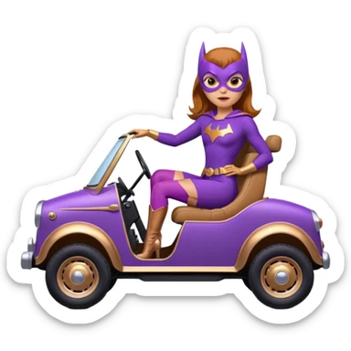 Hot full size real-appearance racing action BatGirl’s purple tights sixty’s tv show 1932 stealth retro cat burglar sporty petite off-road pursuit mobile cruiser car rose gold accents (reclined and relaxed seating position and attitude) sticker