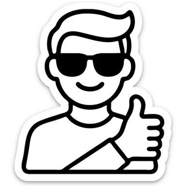 smug guy in sunglasses giving a thumbs up, outlined icon sticker