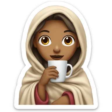 Light skin girl with a cup wearing a blanket  sticker