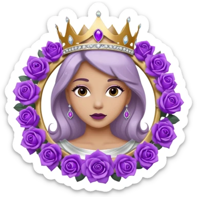 Purple shadow rose flower silver circle plaque with silver tiara sticker