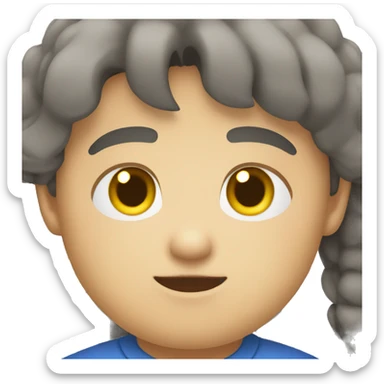 emoji of a boy with full black hair, chubby, white face, brown eyes wearing a blue shirt with yellow sleeves sticker