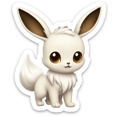 Kawaii Pale Shiny Eevee with dark brown long emo hair covering her eyes Full Body sticker