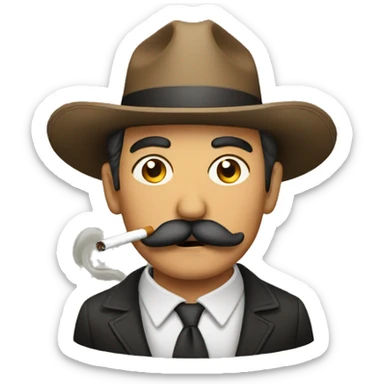 Middle aged Mexican man with mustache smoking a cigarette sticker