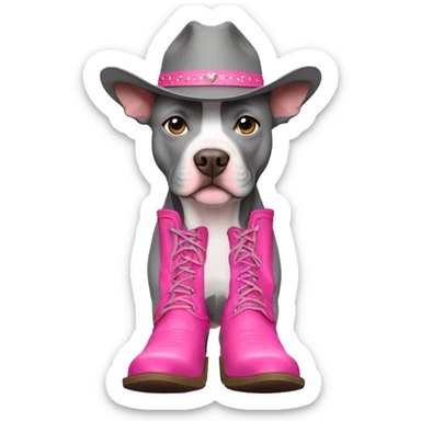 gray pitbull wearing pink cowboy boots sticker