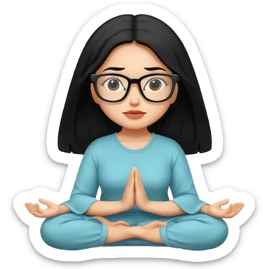 A Mexican woman with black hair and big square glasses meditating  sticker