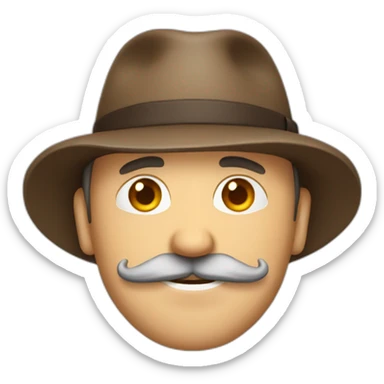 Middle age man with faded hair loss and moustache brown and wearing hat sticker