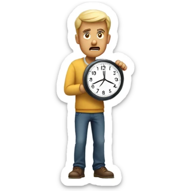 man frustrated for checking his watch or the clock, showing he doesn't have much time sticker