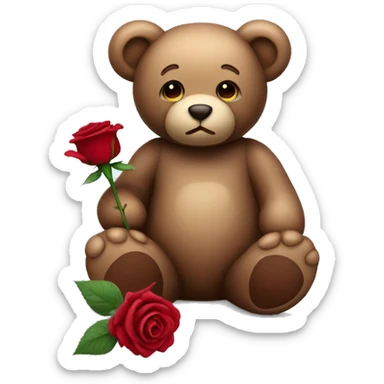 teddy bear with a dark red rose sticker