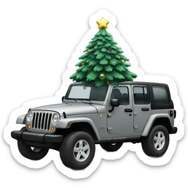 un emoji avec un sapin de noel couper sur un toit de jeep gris sticker