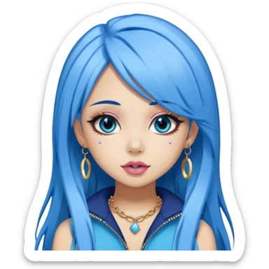 gyaru style girl with blue hair, pretty makeup, bratz baddie aesthetic sticker