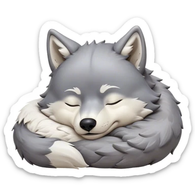 Meme-Worthy Cute Sleeping Wolf Portrait Emoji, Head resting peacefully with a contented smile, showcasing a robust build and a luxuriously soft grey and white Fur, eyes shut in a serene, restful nap, Simplified yet hilariously adorable features, highly detailed, glowing with a soft, drowsy light, high shine, relaxed and utterly lovable, stylized with an air of playful laziness, bright and heartwarming, soft glowing outline, capturing the essence of a comically sleepy wolf, so meme-worthy it feels like it could instantly become the next viral sensation of adorable slumber! sticker
