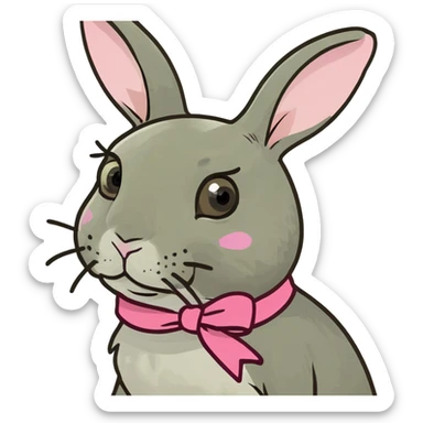 a very cute rabbit with a pink ribbon sticker