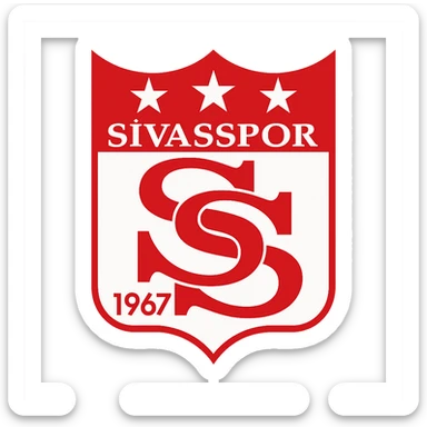Sivasspor futbol takımı için logo, kırmızı ve beyaz, kalkan şeklinde, sportif ve dinamik bir görünüm sticker