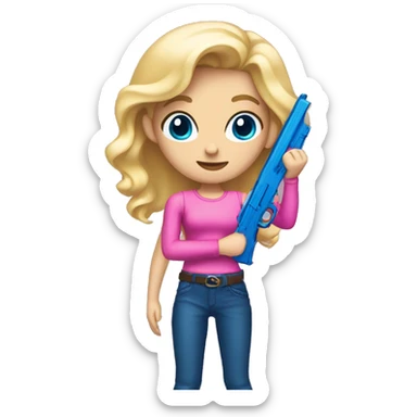 Blonde hair blue eyed girl holding a pink gun in hand sticker