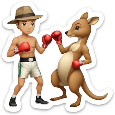 man in an Australian hat boxing with a kangaroo sticker