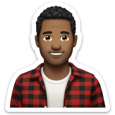 Man with black hair, light skin, brown eyes wearing red and black buffalo plaid pjs sticker