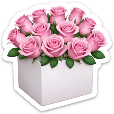 bouquet of pink 30 roses in a white box，no leaves sticker