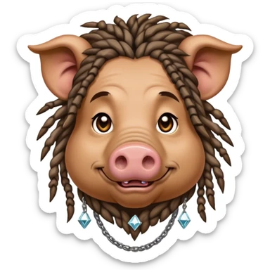 Hairy pig, with dreads, tatto on face with diamont chain on the neck sticker