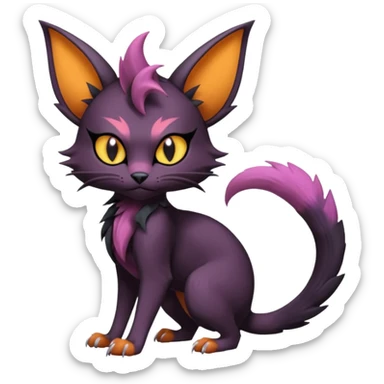 Black edgy cute Noivern-Noibat-Purloin-Torracat-Lykoi-Caracal-cat-Fakemon-fusion-hybrid-creature with an imp tail  sticker