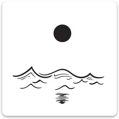 moon reflecting on the sea, style 2, hand drawn notion style doodle of moonlight on sea sticker