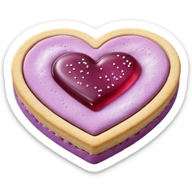Realistic shortbread cookie in the shape of a heart with mauve jelly middle filling and sprinkled powder sugar on top. sticker