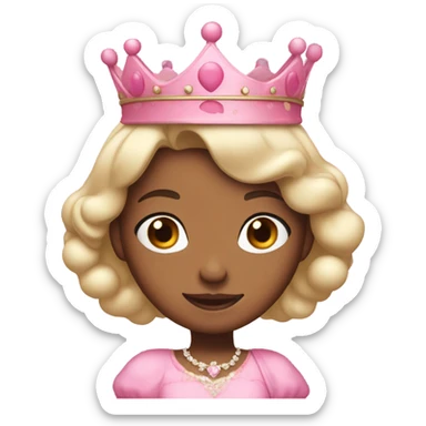 medium brown tone princess in pink bubble dress and crown sticker