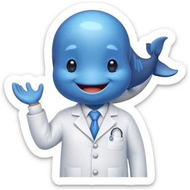 a whale wearing a white lab coat sticker