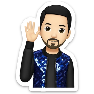 Mike Shinoda with black hair, black sequin tour outfit  sticker