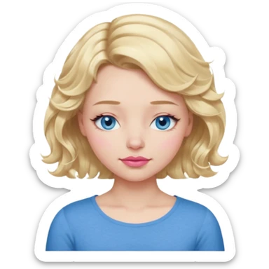 Girl Blonde short wavy hair,  blue eyes, cute blue top, long lashes, pink lips, sleeping eyes closed, zzzz  sticker